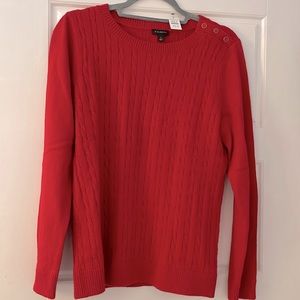 Talbots Red Cable Knit Sweater with 3 Buttons at Shoulder Size L